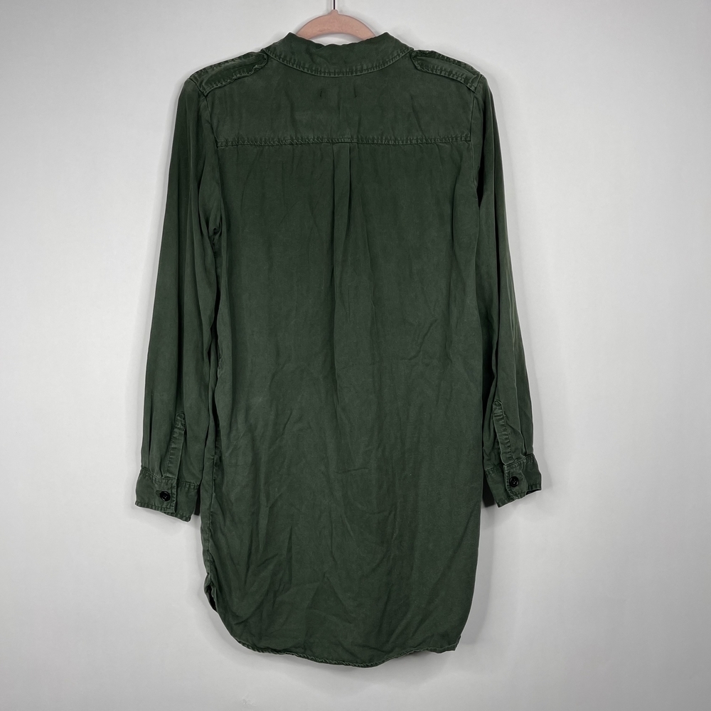 2/$30 ZARA Henley Shirt Dress Medium Green Long Sleeve Side Slit Pockets #7235 - Picture 12 of 16